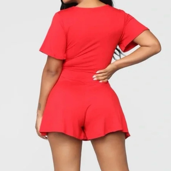 Fashion Nova Red Rhonda Wrap Romper - Picture 4 of 8